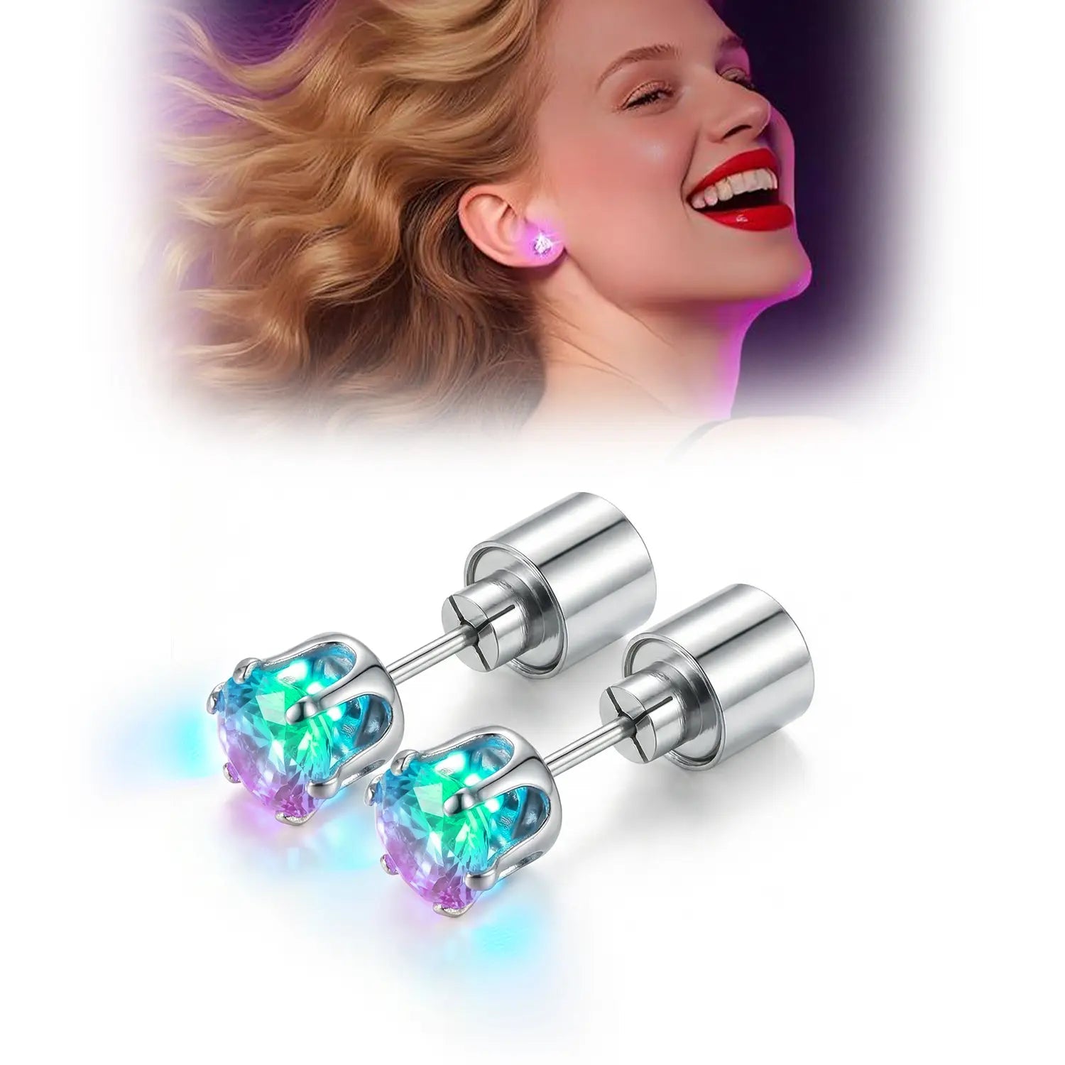 Glowing LED Diamond Crown Earrings, Luminous Stud Ear Jewelry for Club, Party, Wedding, Festival for Women & Men