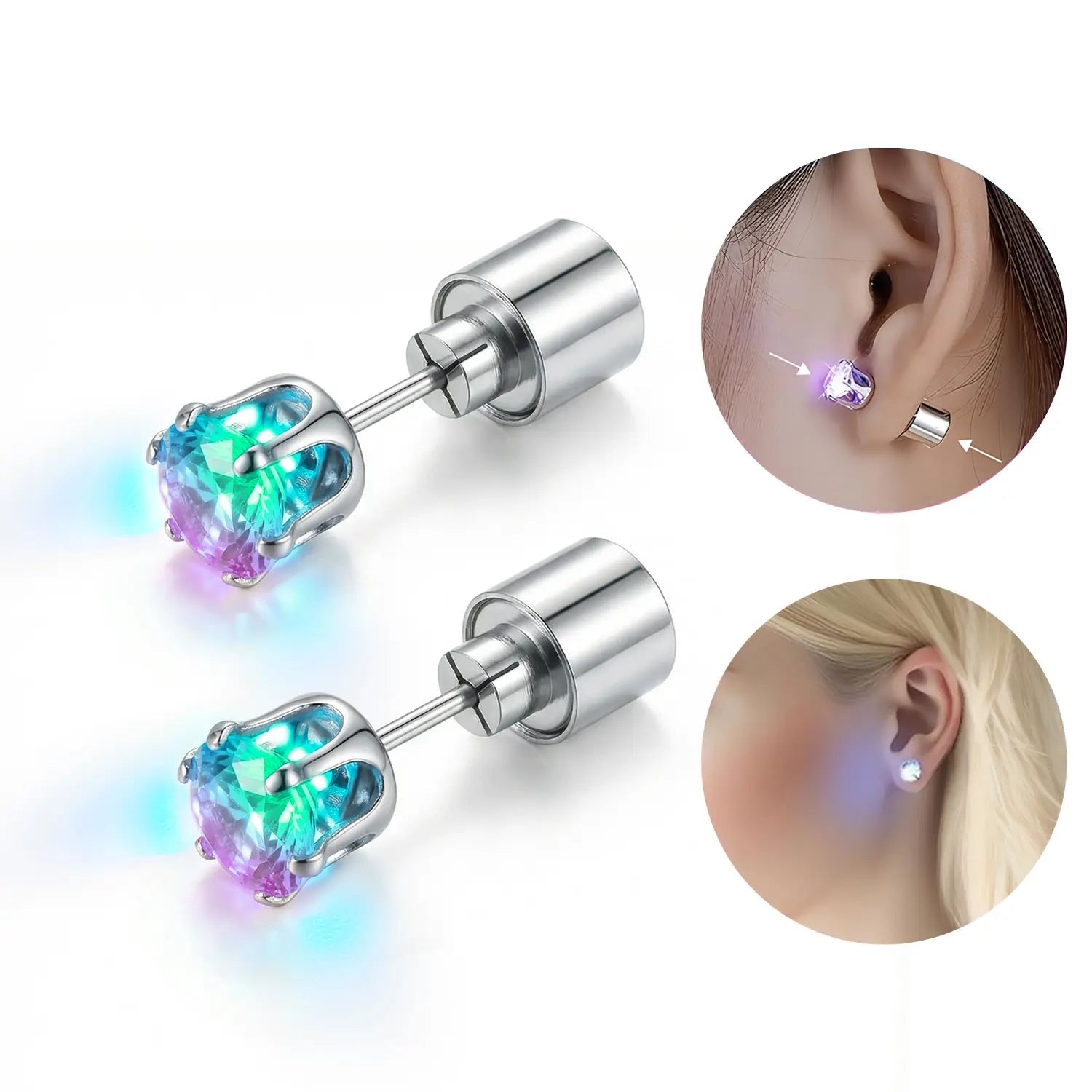 Glowing LED Diamond Crown Earrings, Luminous Stud Ear Jewelry for Club, Party, Wedding, Festival for Women & Men