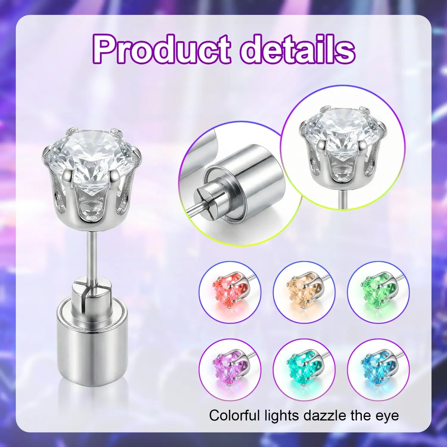Glowing LED Diamond Crown Earrings, Luminous Stud Ear Jewelry for Club, Party, Wedding, Festival for Women & Men