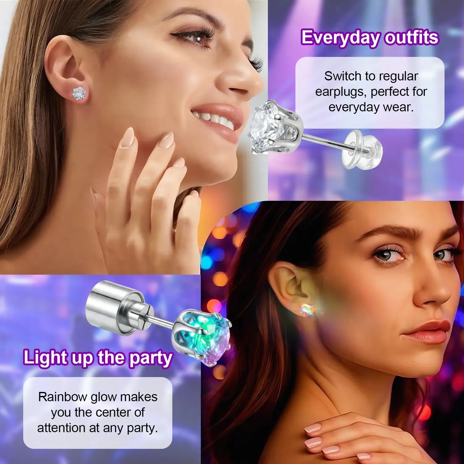 Glowing LED Diamond Crown Earrings, Luminous Stud Ear Jewelry for Club, Party, Wedding, Festival for Women & Men