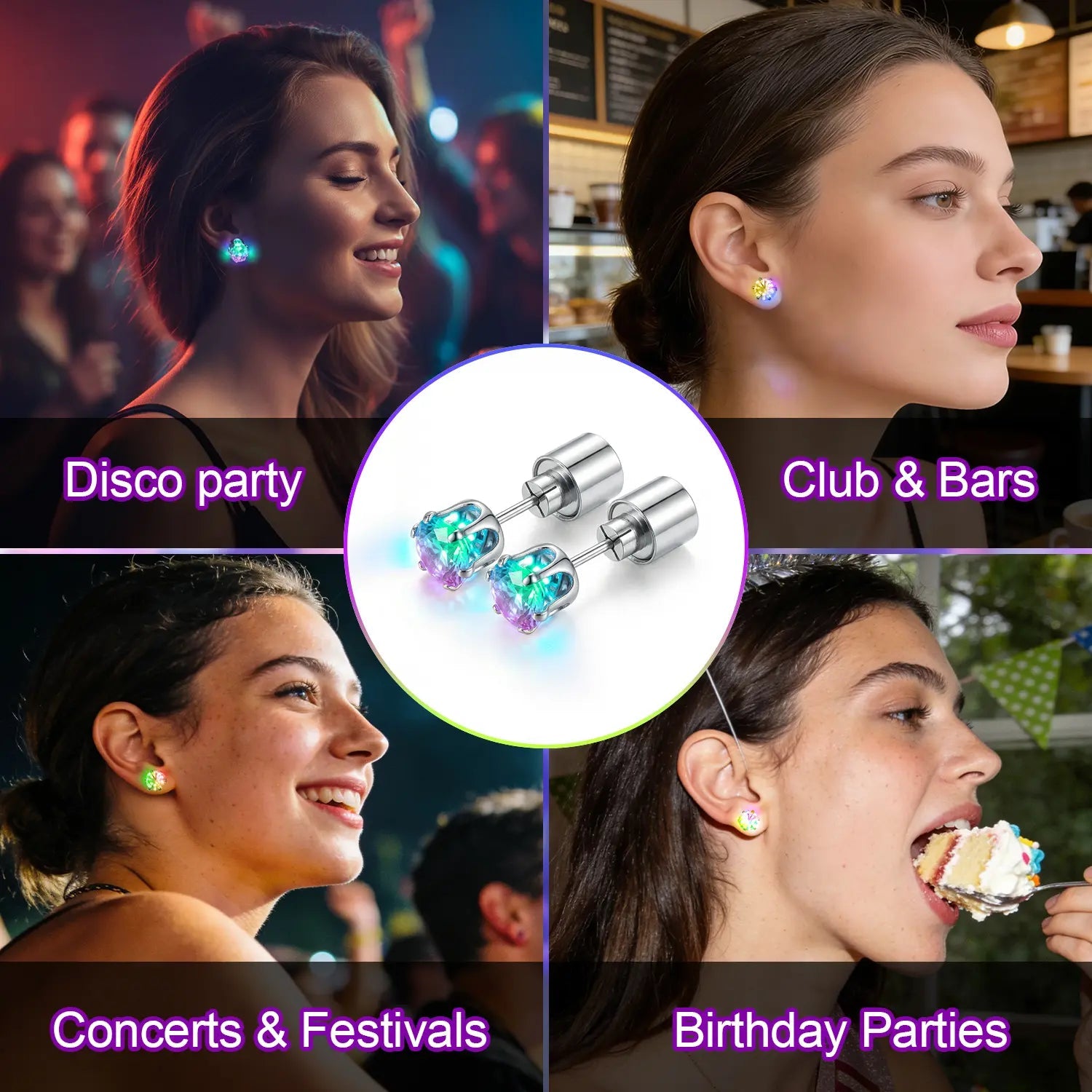 Glowing LED Diamond Crown Earrings, Luminous Stud Ear Jewelry for Club, Party, Wedding, Festival for Women & Men